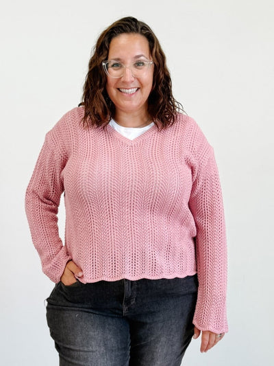 Crochet Knit V-Neck Boxy Sweater