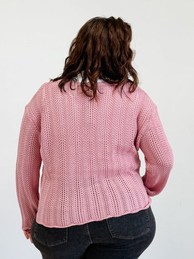 Crochet Knit V-Neck Boxy Sweater