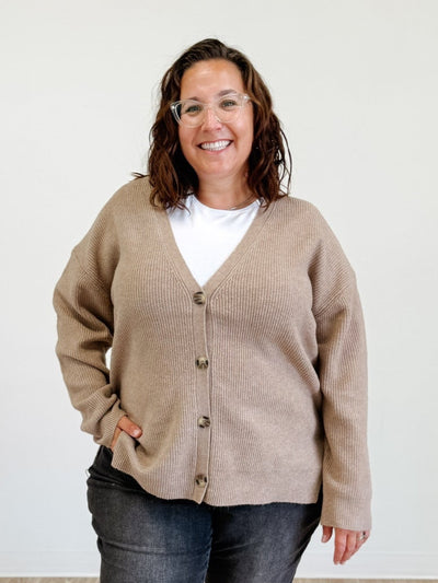 V-Neck Button Down Ribbed Cardigan