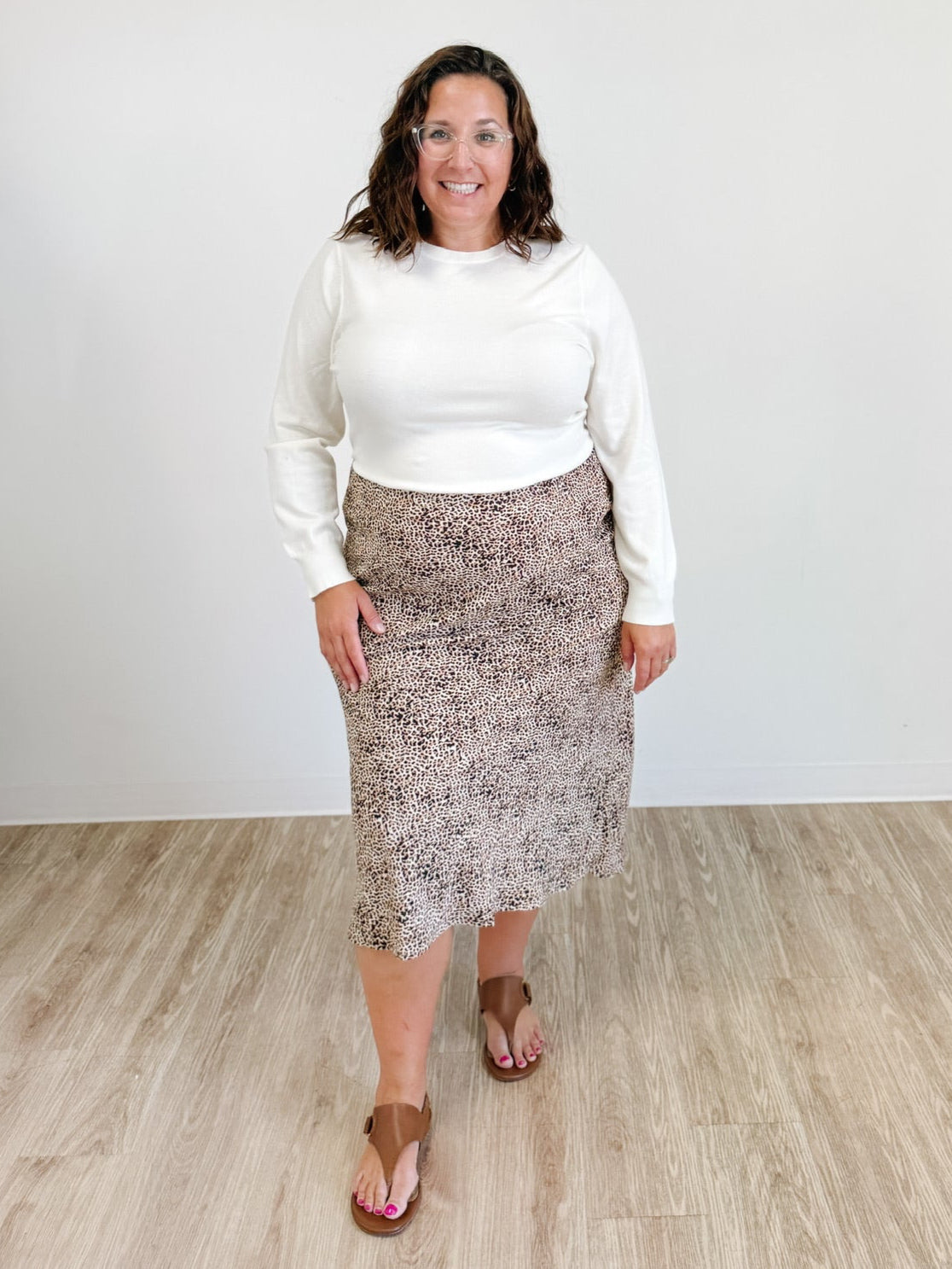 Floral Print Midi Skirt in Brown Leopard