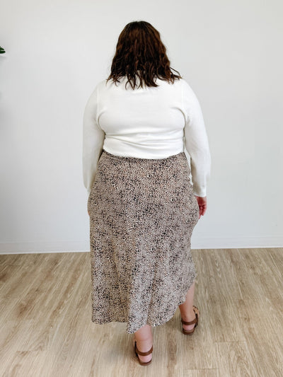 Floral Print Midi Skirt in Brown Leopard