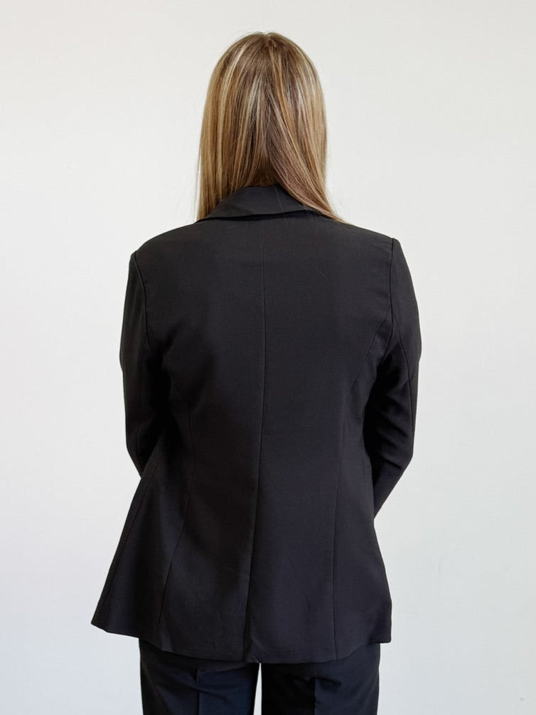Notched Lapel Open Front Jacket in Black