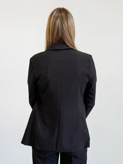 Notched Lapel Open Front Jacket in Black