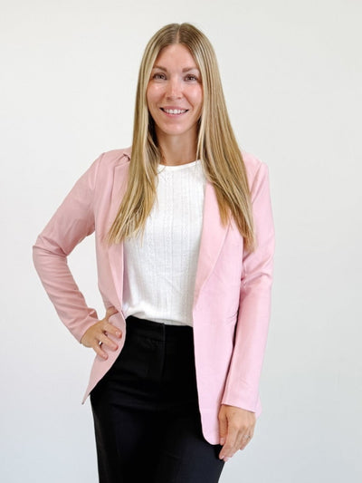 Notched Lapel Open Front Jacket in Light Rose Pink
