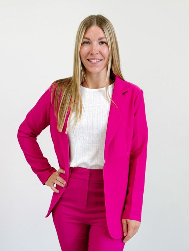 Notched Lapel Open Front Jacket in Hot Pink