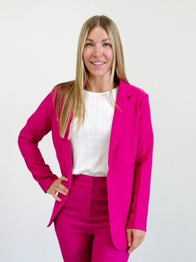 Notched Lapel Open Front Jacket in Hot Pink