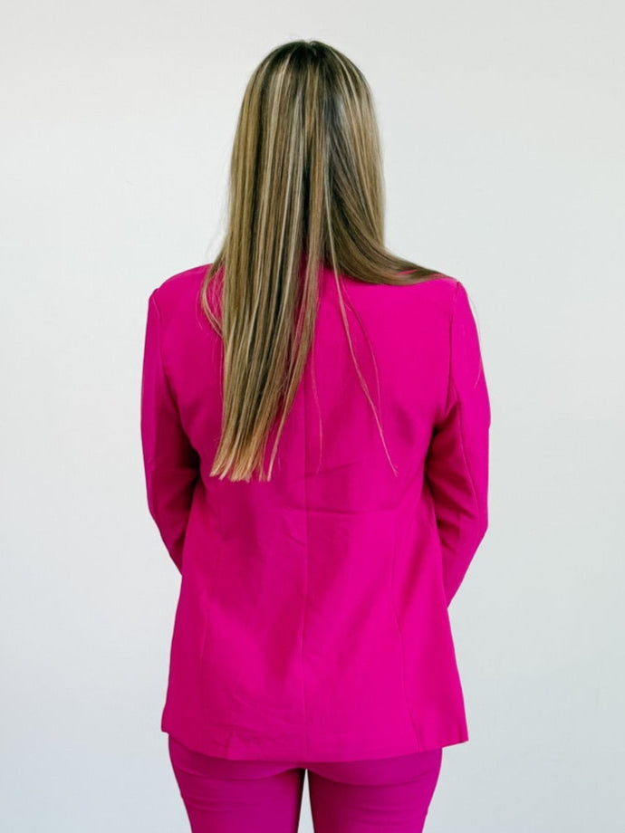 Notched Lapel Open Front Jacket in Hot Pink