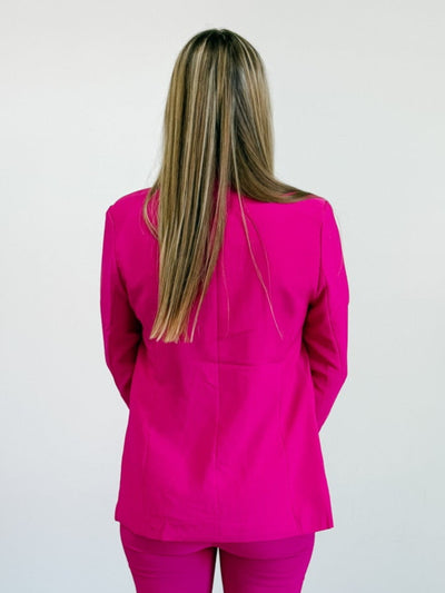 Notched Lapel Open Front Jacket in Hot Pink