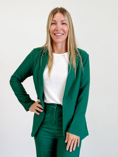 Notched Lapel Open Front Jacket in Green