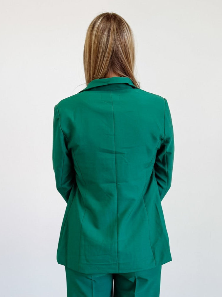 Notched Lapel Open Front Jacket in Green