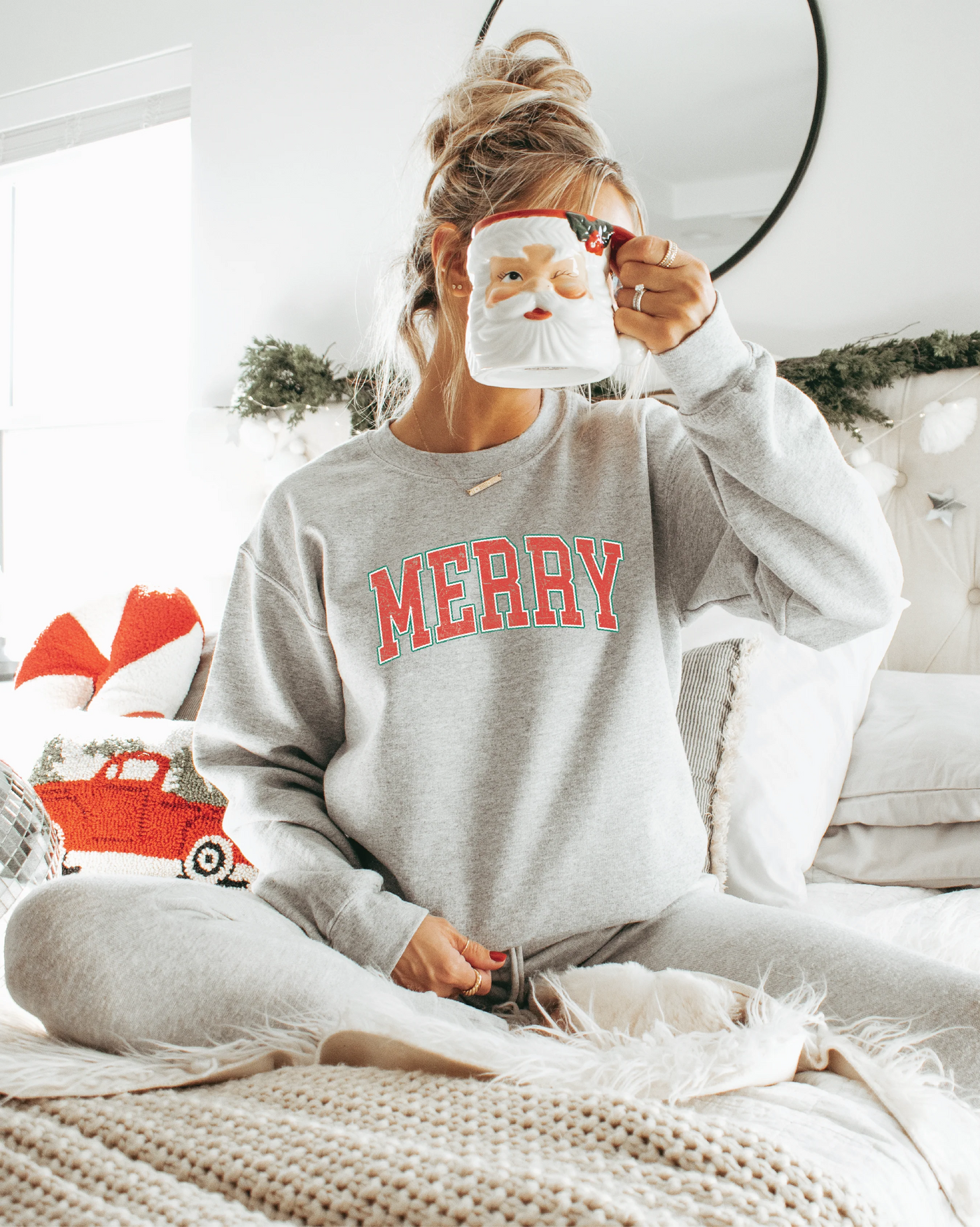 "Merry" Classic Crew Neck Sweatshirt in Heather Grey