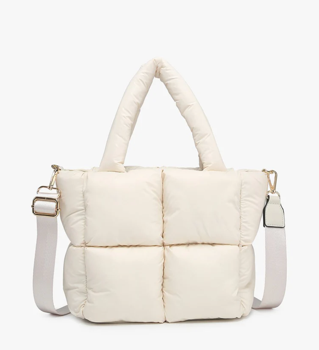 Brittany Small Nylon Puffer Tote With Satchel in Off White