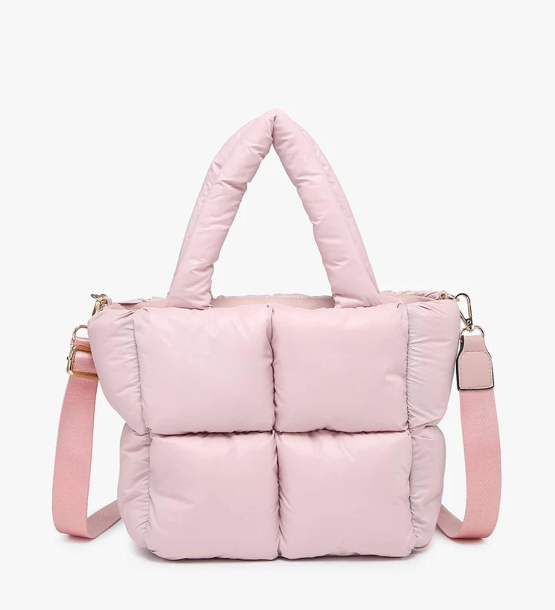 Brittany Small Nylon Puffer Tote With Satchel in Pink