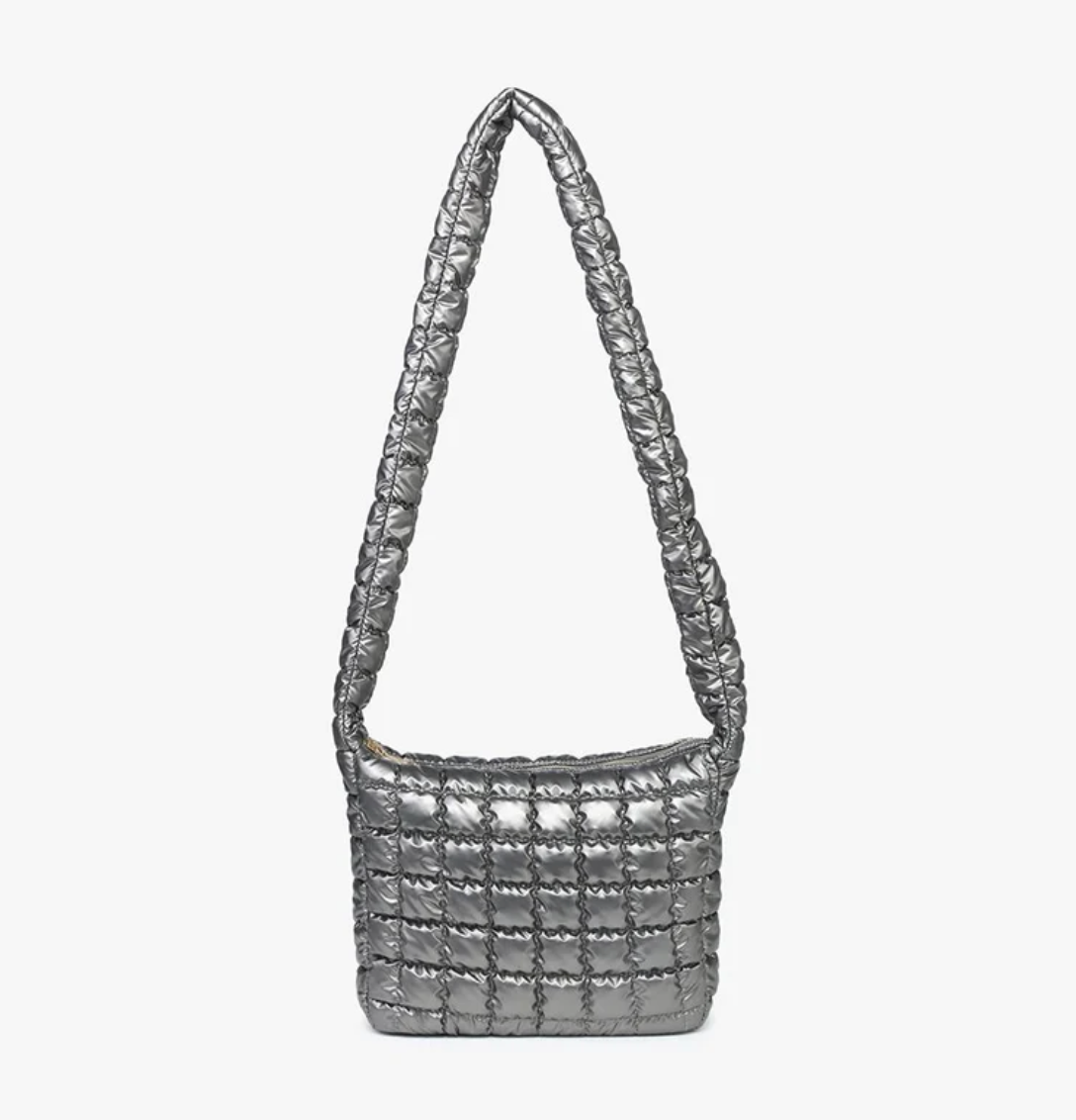 Katie Nylon Puffer Crossbody in Gunmetal