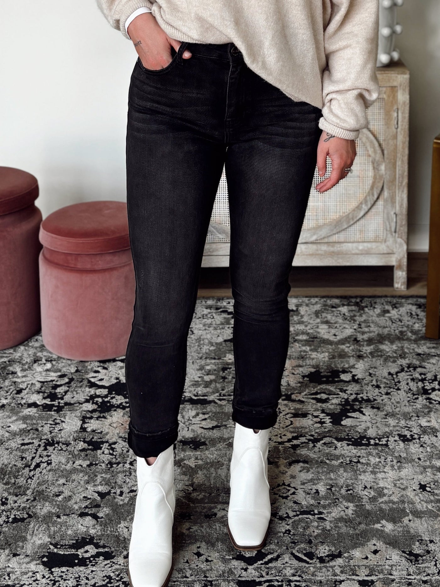 Risen High Rise Basic Ankle Skinny Jean in Black