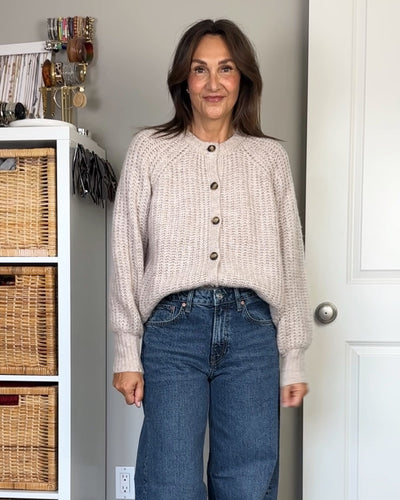 FB X CBSTYLED Crewneck Textured Cardigan in Soft Oat Melange