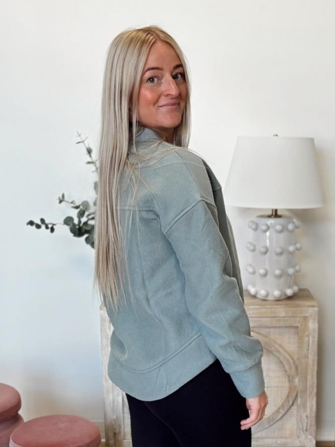 Spliced Grommet Long Sleeve Knit Top in Dusty Teal