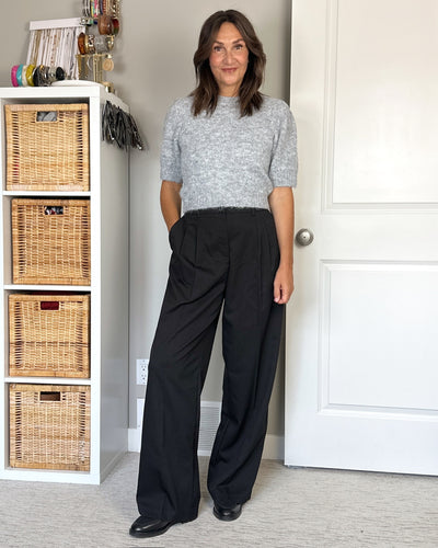 FB X CBSTYLED Novah O-Neck Puff Short Sleeve Pullover in Grey Melange