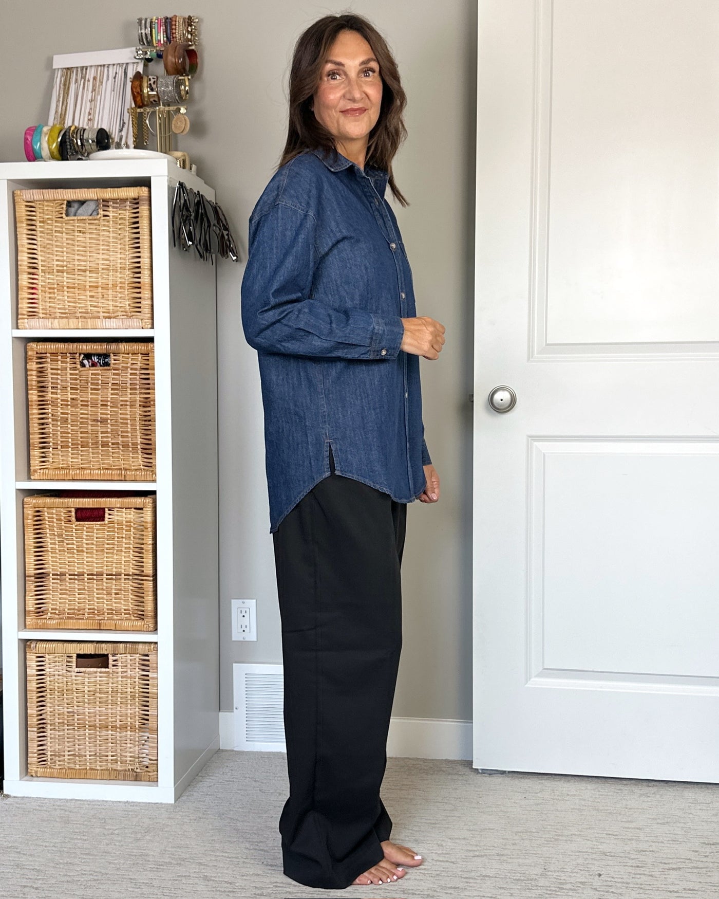 FB X CBSTYLED Whitney Denim Button Down Top in Dark Wash