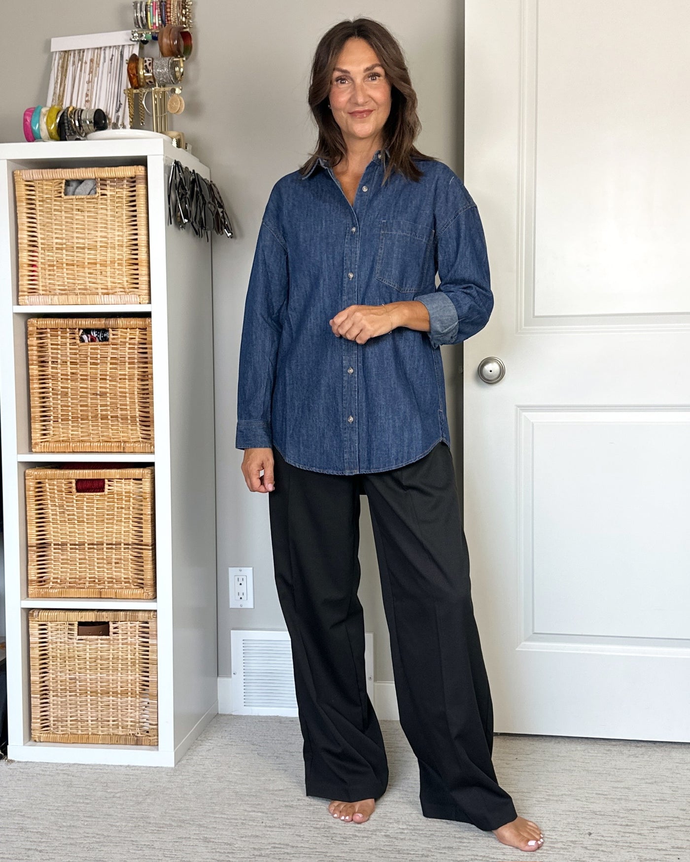 FB X CBSTYLED Whitney Denim Button Down Top in Dark Wash