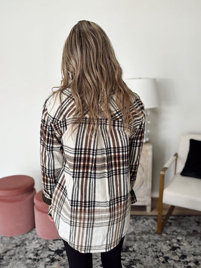 Plaid Flannel Jacket in Cream