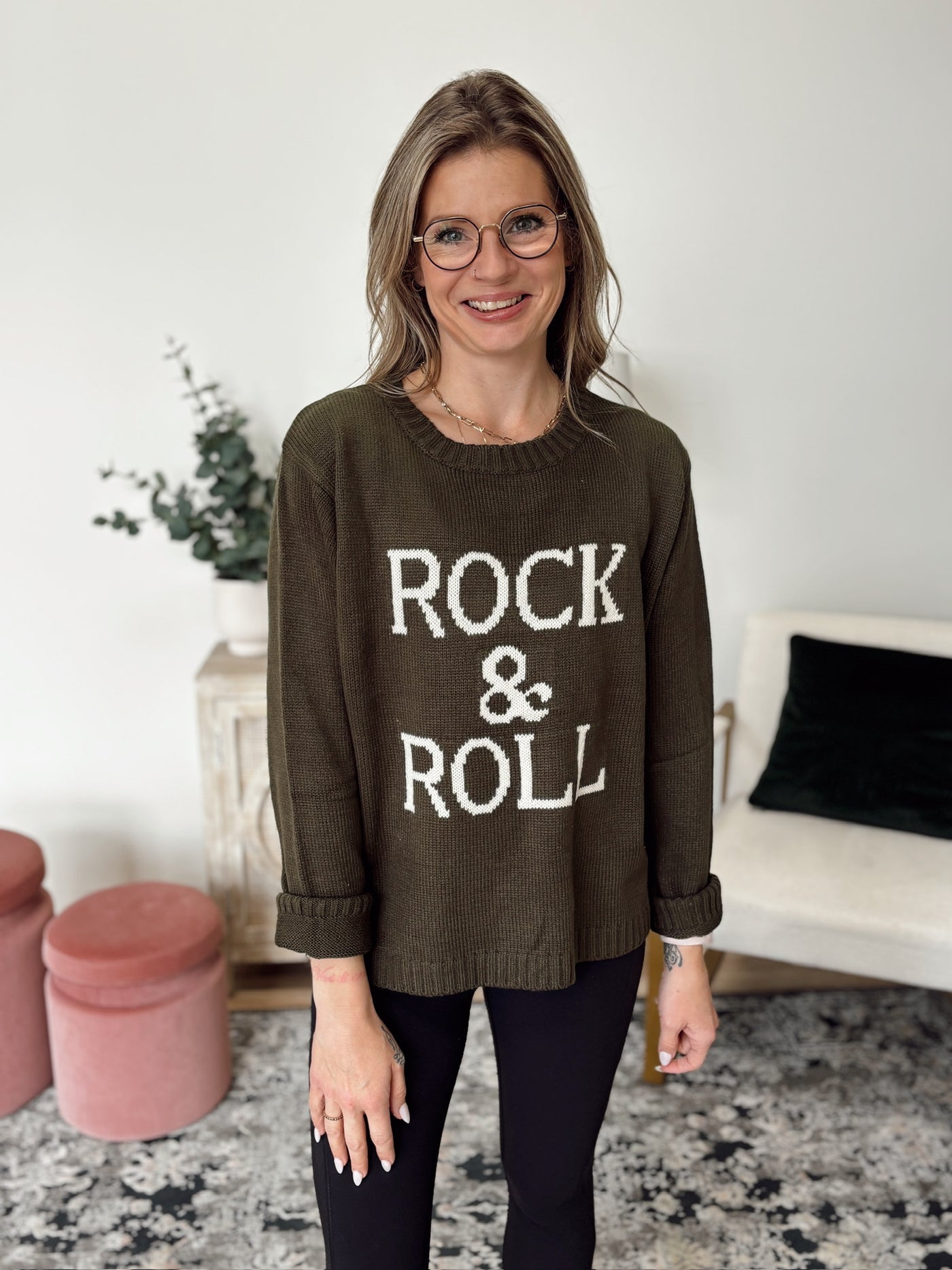 Rock & Roll Knit Sweater in Olive