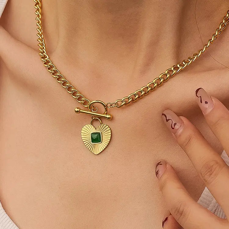 Green Heart Chain Necklace