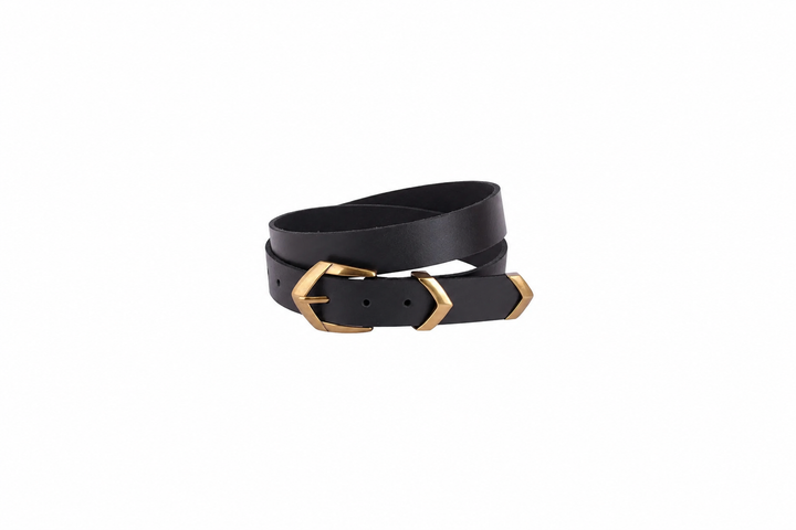 Angular Chevron Buckle Leather Belt in Black