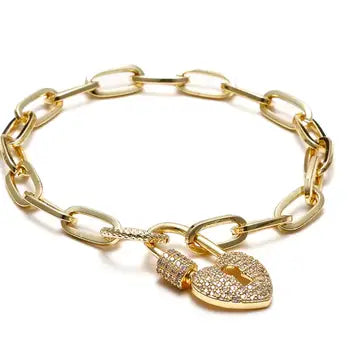 Heart Locket Chain Link Bracelet in Gold