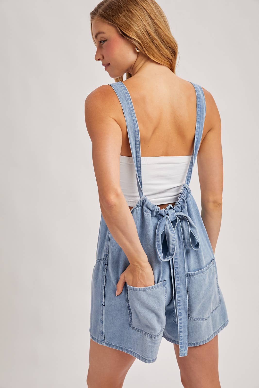 Denim Washed Romper in Light Wash
