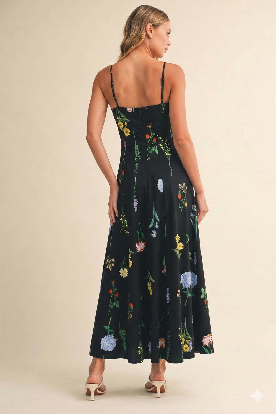 FLORAL PRINTED SLEEVELESS FLARED MAXI DRESS