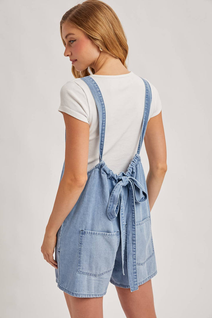 Denim Washed Romper in Light Wash