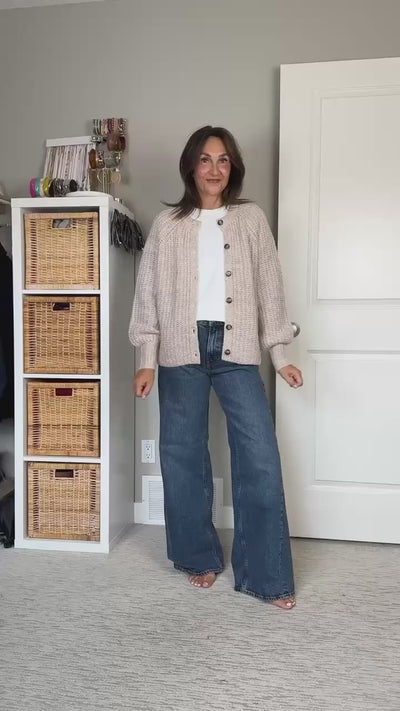 FB X CBSTYLED Crewneck Textured Cardigan in Soft Oat Melange