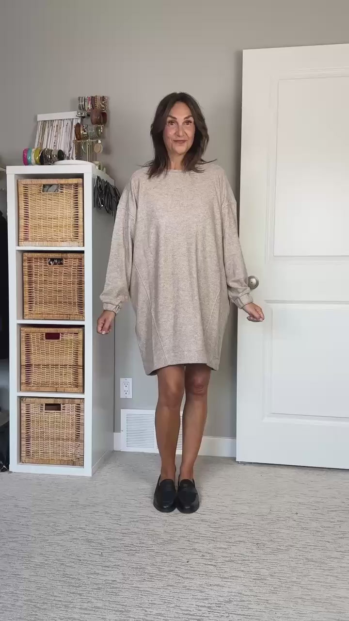 FB X CBSTYLED Honeycomb Oversize Sleeve Dress in Stone