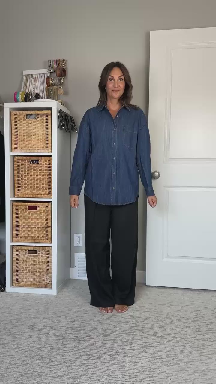 FB X CBSTYLED Whitney Denim Button Down Top in Dark Wash