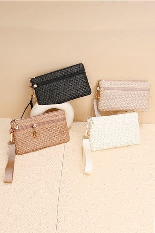 Woven Straw Wristlet Wallet Bag